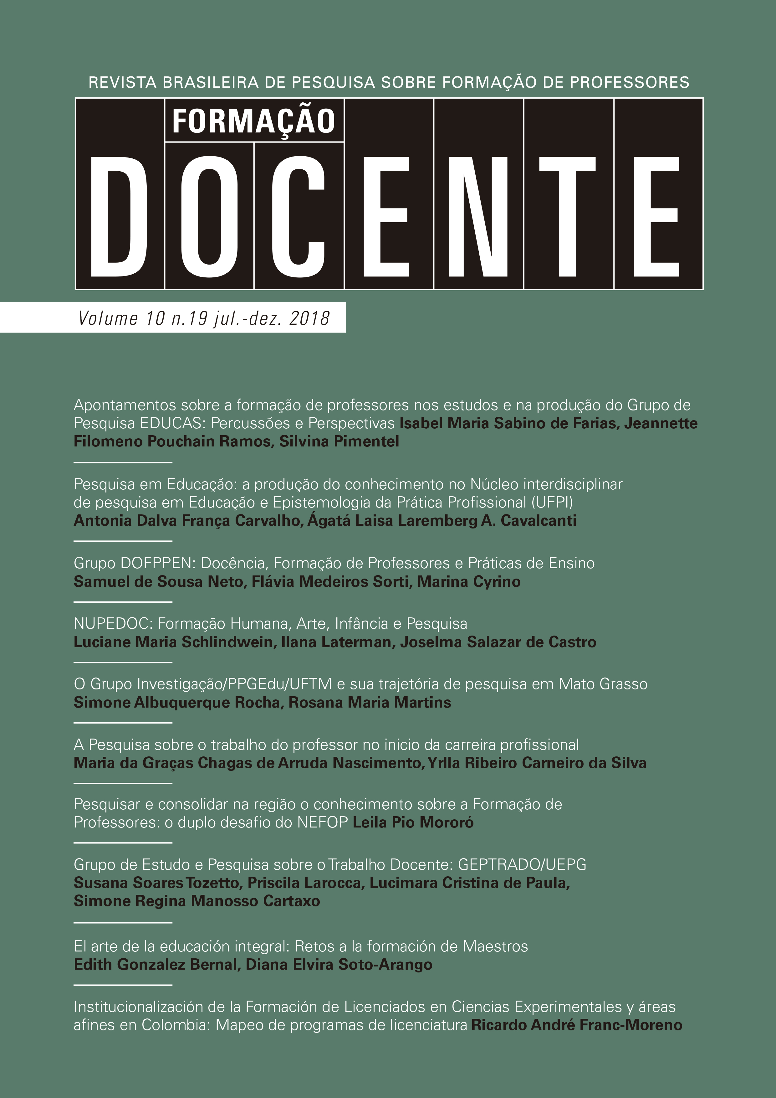 v. 11 n. 21 (2019): (maio / agosto de 2019)- Formação Docente – Revista  Brasileira de Pesquisa sobre Formação de Professores